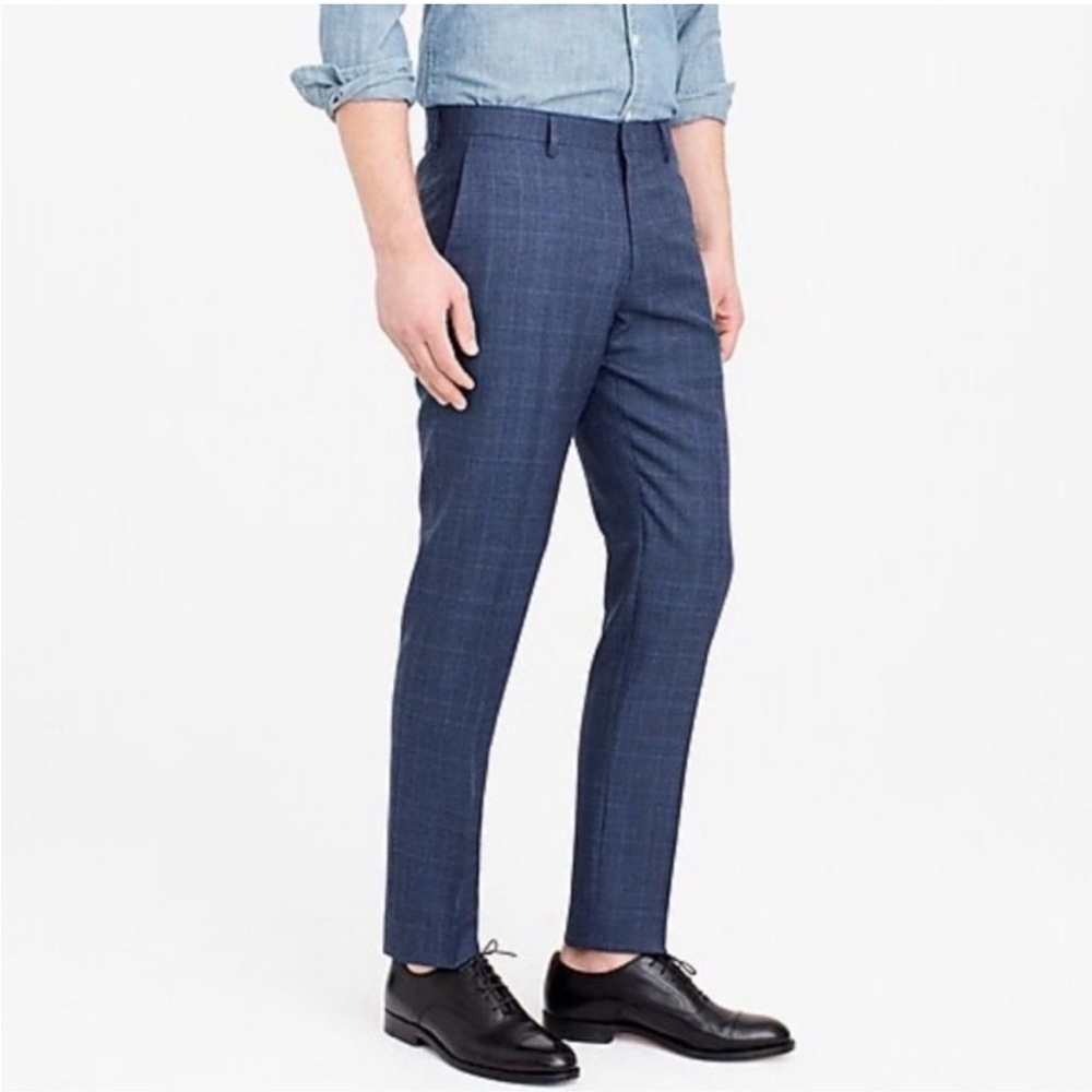 NWT J. Crew $225 Ludlow Blue Plaid Slim-fit Suit Pant in Italian Worsted Wool